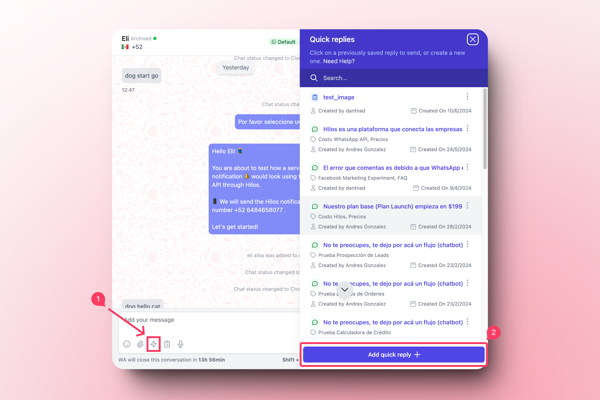 Create Quick Replies - Hilos Docs